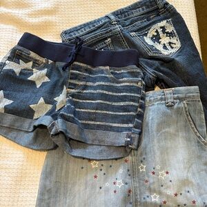 BUNDLE - Old Navy denim skirt - red, white & blue stars, Seven 7 jeans, & shorts